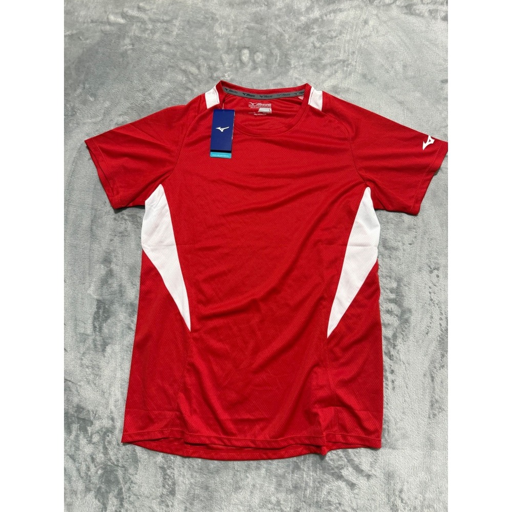 Mizuno Performance T-Shirt Womens Large Red White Short Sleeve Athletic Top